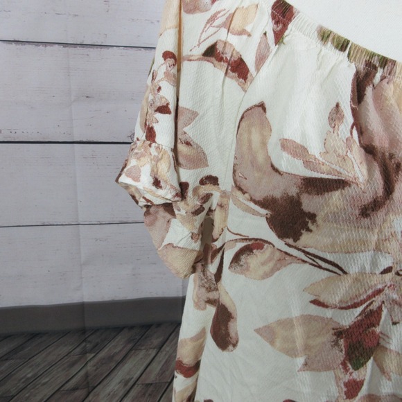 Knox Rose Top Shirt Womens XL Beige Floral Ruffle Boho Off Shoulder Festival - Picture 4 of 13
